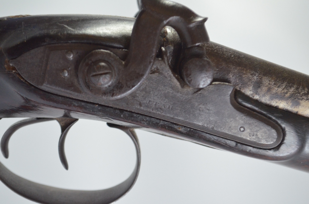 A fourteen bore side-by-side percussion cap shotgun, converted from flintlock, - Image 2 of 3