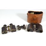 CARL ZEISS; an early pair of cased binoculars with heart shaped barrels, indistinctly inscribed 'D.