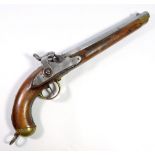 A large percussion cap pistol with steel and brass furniture,