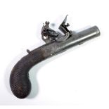 A small flintlock muff pistol with screw off barrel and engraved lock inscribed 'Clark,