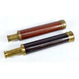 DOLLAND OF LONDON; a distressed brass three-draw telescope with mahogany barrel, length 23.