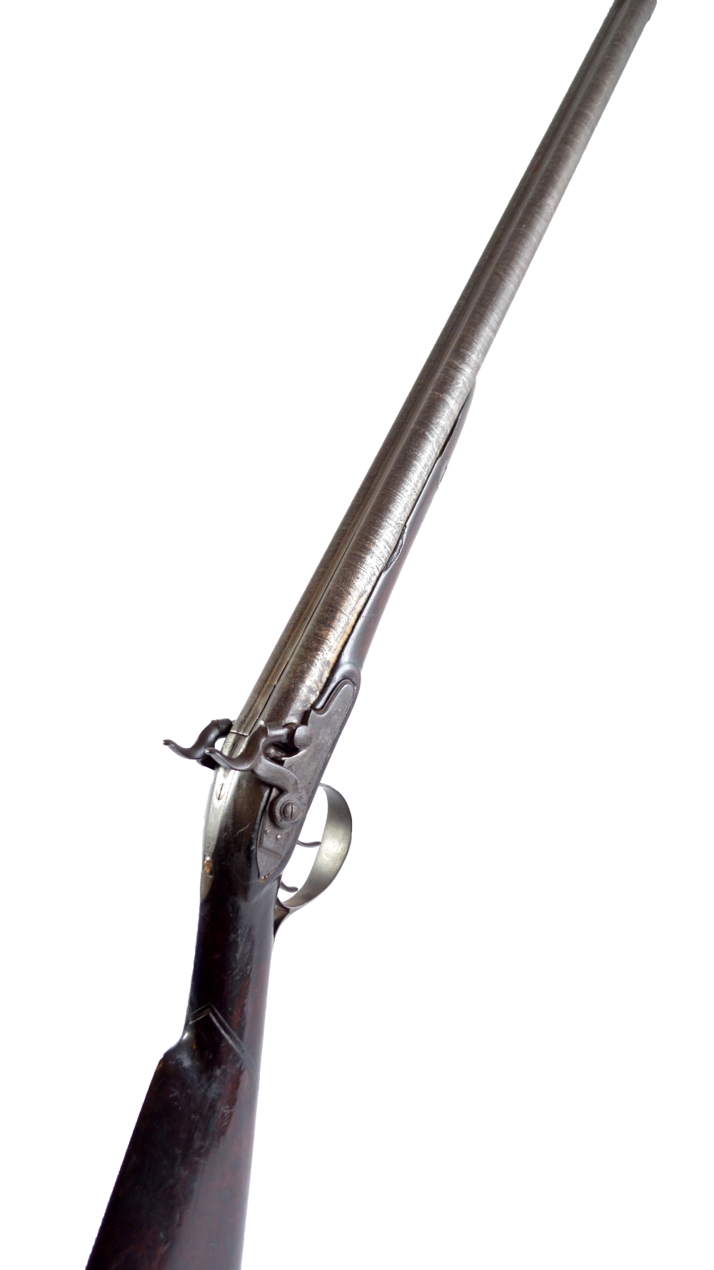 A fourteen bore side-by-side percussion cap shotgun, converted from flintlock,