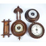 Four early to mid-20th century barometers including oak cased banjo example, length 45cm,