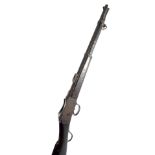 A Martini action 2-band rifle, length 96cm.