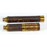 An unnamed 2" brass four-draw telescope with part leather and part brass barrel, length 30cm,