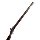 A Belgian flintlock 2-band rifle, with later flint tray, length 113cm.