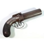 A percussion cap six shot pepperbox revolver, the barrel inscribed 'Allen & Thurber, Worc.