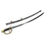 A 19th century American light cavalry sabre, with wirework leather grip,