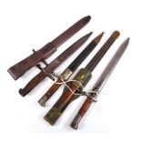 Five various bayonets with scabbards (5).