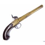 An unusual percussion cap pistol with brass screw-off cannon barrel, brass lock inscribed 'Moody,