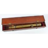 A mahogany cased brass telescopic scope, unnamed, length 35cm,