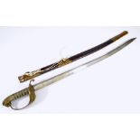 A late 19th/early 20th century naval sabre, with wirework shagreen grip,