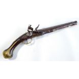 An early flintlock pistol with engraved barrel set with various stamped proof marks,