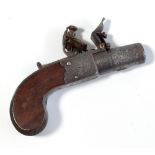 A small flintlock muff pistol with short screw-off barrel stamped 'W Parker, Holborn, London',