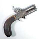 A small percussion cap over/under double barrel revolving pistol, for restoration,