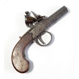 A small flintlock muff pistol with screw-off barrel, the lock engraved 'E.