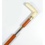 A late Victorian malacca shafted sword stick with angled bone handle, length of blade 67cm,