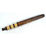 An 18th century card, simulated shagreen and horn three-draw unnamed telescope,