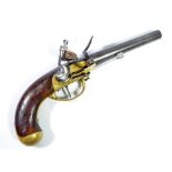 A brass locked flintlock pistol,