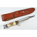 MARBLES; a limited edition hunting knife 'Custom 2004', with antler handle,