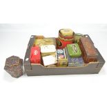 A collection of vintage tins to include Wilkinson's Pontefract Cakes, Huntley & Palmer's Biscuits,