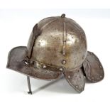 A reproduction English Civil War one bar lobster-tailed pot helmet,