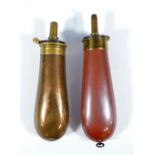 JAMES DIXON & CO, SHEFFIELD; a copper and brass mounted powder flask with ring loop attachment,