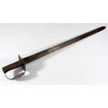 An early 19th century naval boarding cutlass, with ribbed grip and figure of eight guard,