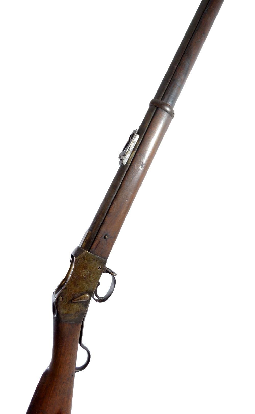 A Martini action 2-band rifle, length 125cm.