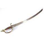 An 18th century private's hanger, with brass pommel and knuckle guard with apple shaped shell,