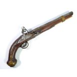 A flintlock pistol with cannon barrel indistinctly inscribed,