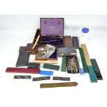 A collection of drafting instruments, rules and measures to include Faber Castell, Aristo, etc.