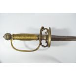 A home-made sword, with leather grip, pierced knuckle guard and slightly curved blade,