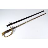 A home-made sword, with lion head pommel, checkered grip, three bar guard,