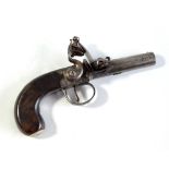A small flintlock pocket pistol with screw-off barrel, the barrel stamped 'London',