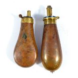 SYKES; a small copper brass mounted powder flask, length 11.