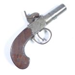 A small percussion cap muff pistol with screw-off barrel and engraved lock inscribed 'Ward,