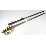 A mid to late 19th century French heavy cavalry sword, with wirework and leather grip,