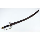 An early 19th century Continental hunting hanger, with fluted wooden grip, brass pommel,