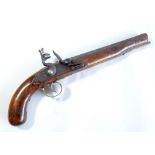 A flintlock pistol with octagonal barrel, walnut stock and brass furniture, length 45cm.