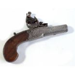 A small flintlock muff pistol with screw-off barrel, the lock inscribed 'London',