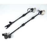 Two unusual military issue ratchet adjustable lamps for bracket mounting,