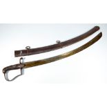 A 1796 pattern light cavalry sabre, with leather ribbed grip,