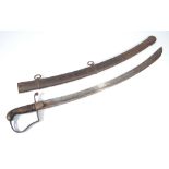 A 1796 pattern light cavalry sabre, with ribbed wooden grip, plain knuckle guard and curved blade,