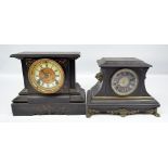 Two late 19th century French black slate mantel clocks, one with Ansonia Clock Co movement,
