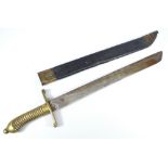 An early 19th century machete, with ribbed moulded brass handle and crossguard stamped '12.A.F.2.