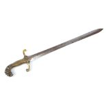 An early 19th century European short sword, with lion mask pommel, shaped guard and shaped blade,