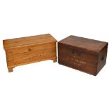 A circa 1900 pine blanket box of rectangular form and a further distressed example (2).