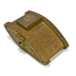 A WWI era bronze novelty advertising paperweight modelled as a tank,