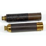 An unnamed 1.75" brass four-draw telescope with stitched leather barrel, length 26.